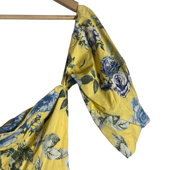 J.O.A. Yellow Floral Balloon Sleeve Off The Shoulder Mini Dress XS - Picture 9 of 14